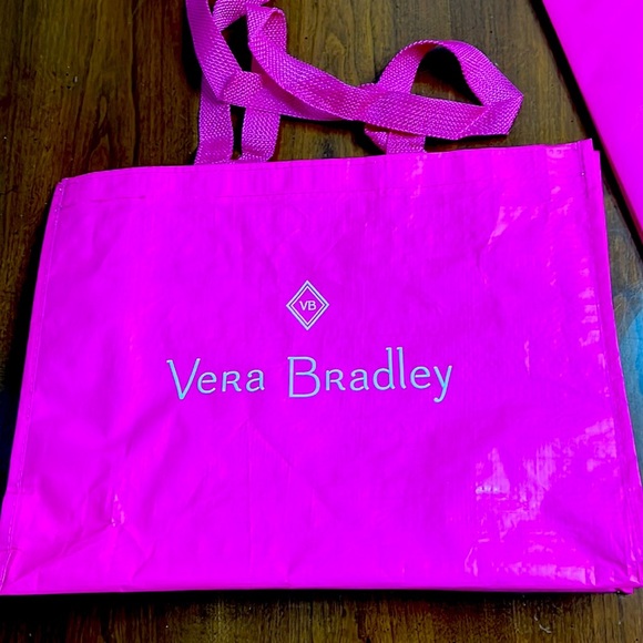 2 Vera Bradley Shopping Totes, fuchsia and white, reusable - Picture 3 of 5